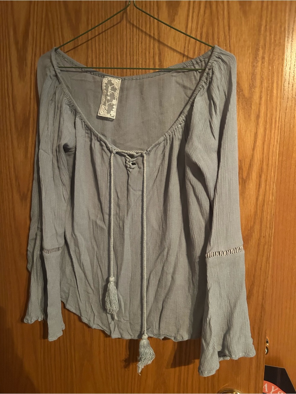 Boho Tie-Front Peasant Top - light green. Sadie & Sage. Multi color also.
